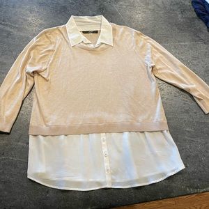 Womens Silk & Cashmere sweater top tan and white size small